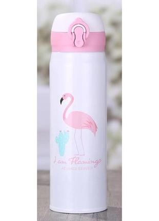 Термос-бутылка 500 мл металлический "фламинго" вакуумная термокружка для кофе и чая термос