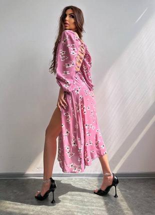 Сукня -міді зі шнурівкою на спинці та розрізом на ніжці10 фото