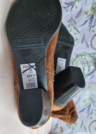 Деми казачки брендовые классические натуральные коричневые замшевые ботинки демисезонные сапоги сапоги полусапожки казачок на каблуке 38 tamaris5 фото