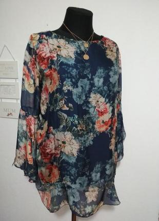 Фирменная цветочная роскошная шелковая блуза, супер качество!!!3 фото