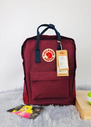 Рюкзак fjällräven kanken classic бордовий з синіми ручками1 фото