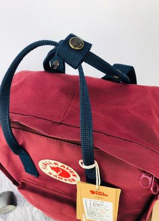 Рюкзак fjällräven kanken classic бордовий з синіми ручками2 фото