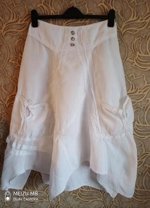 (743) 100% лен,белая льняная юбка e-woman/размер  s
