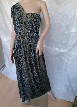 Оригінальне довга сукня максі на одне плече леопардовий принт next (к088)