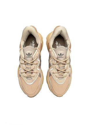 Бежевые кожаные кроссовки adidas ozweego beige (адидас озвиго 42-45)5 фото