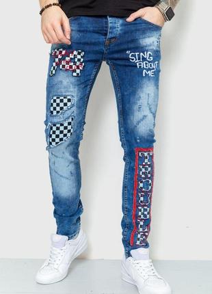 Удобные мужские джинсы с текстовым принтом сезон демисезон цвет синий размер 30 fg_00192