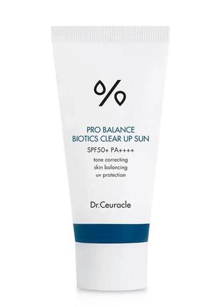 Сонцезахисний крем для обличчя spf 50 dr.ceuracle pro balance biotics clear up sun spf 50+ pa++++ 50 ml
