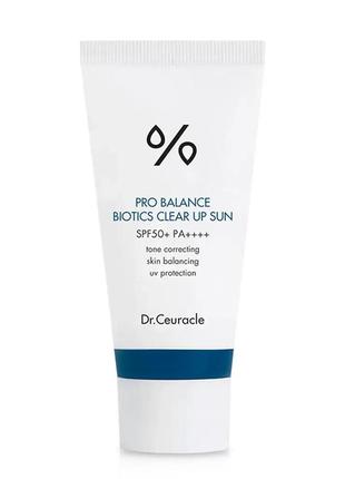 Солнцезащитный крем для лица spf 50 dr.ceuracle pro balance biotics clear up sun spf 50+ pa++++