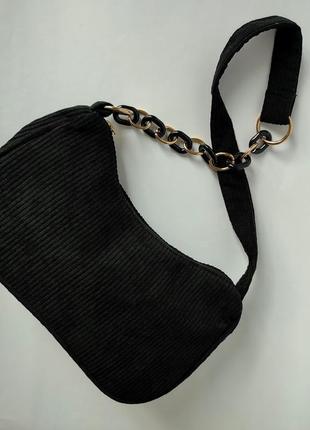 Черная вельветовая сумочка багет6 фото