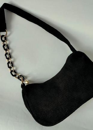 Черная вельветовая сумочка багет7 фото