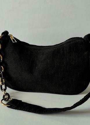 Черная вельветовая сумочка багет3 фото