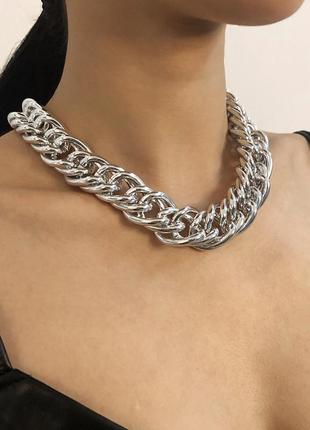 Массивная серебристая цепь, украшение на шею, бижутерия /fs-1871