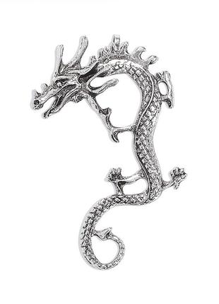Серьга-каффа дракон серебристая / бижутерия / женские серьги / fs-18772 фото